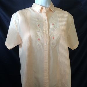 Embroidered Shirt Sz SP Pink Pintuck Collared